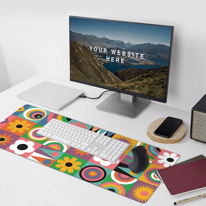 Cute Colorful Flowers Large Mouse Pad, Vintage Aesthetic Gaming Desk Mat, XXL Keyboard Desk Pad Mat for Desktop, 35.4"x15.7" Non-Slip Base Big Mousepad with Stitched Edges