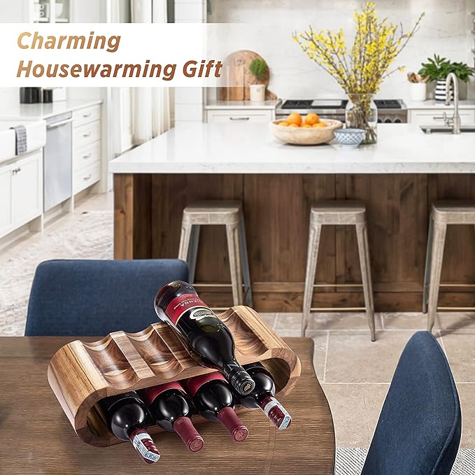 BLUEWEST Wooden Countertop Wine Rack – 8-Bottle Acacia Wine Holder Stand – Freestanding Wine Storage – Great for Home Decor No Assembly Required