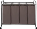 STO STO Laundry Sorter 4 Section, 4 Bag Laundry Hamper, Rolling Laundry Cart, Laundry Basket with Heavy Duty Lockable Wheels and Removable Bag for Clothes Storage, Brown