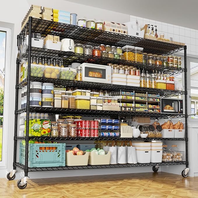 PrimeZone 6 Tier 80.7" H x 55.5" W x 24" D Wire Shelving with Wheels 3600lbs NSF Certified Storage Shelves Heavy Duty Metal Shelf Adjustable Rolling Rack Commercial Garage Restaurant Warehouse 2pcs