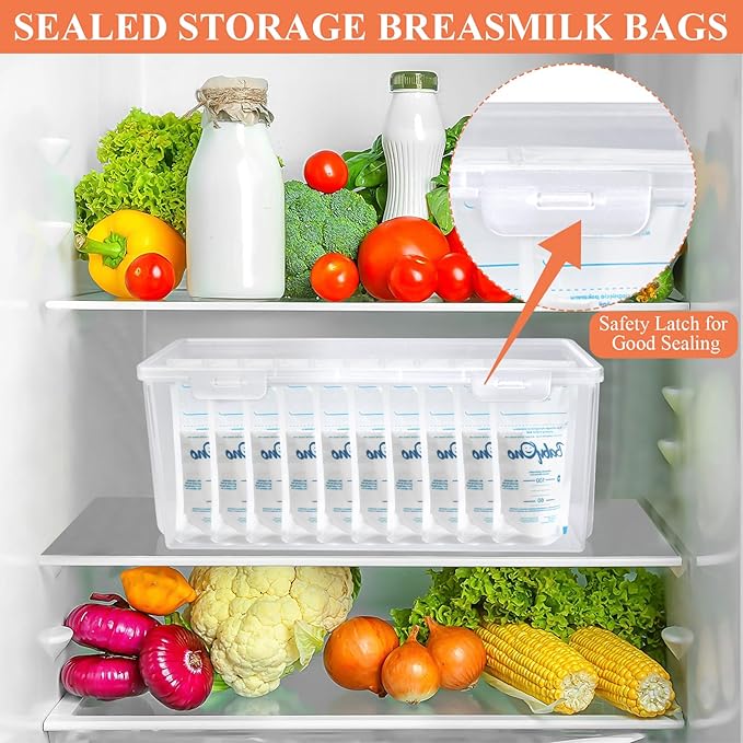 2Pcs Refrigerator Organizers and Storage, Clear Storage Tower for Breastmilk Storage Bags, PP Freezer Organizer Bins with Lid for Bottles Yogurt Storage Bags Pantry Kitchen Storage Container