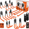 Heavy Duty Steel Hooks, 16 Pack with Anti-Slip Coating - Utility Wall Mount Garage Storage for Hanging Bike, Ladder and Garden Tools
