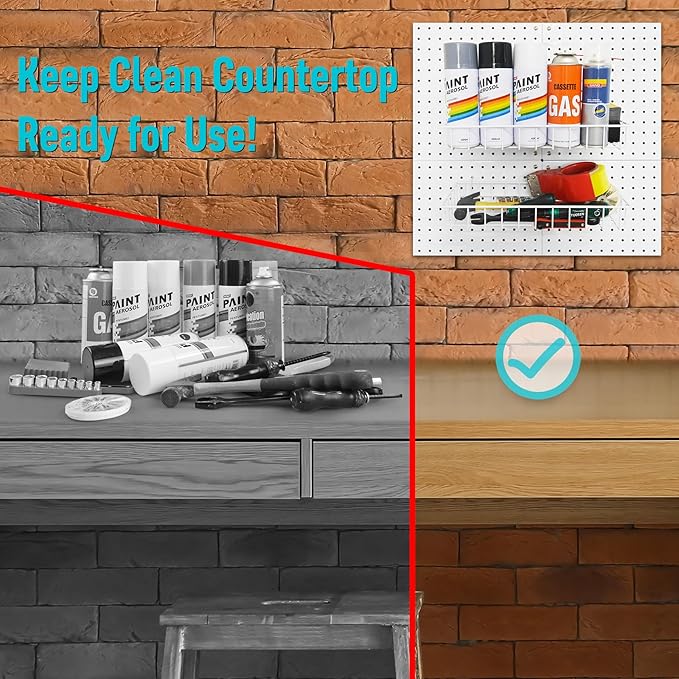 G.CORE Large Peg Board Baskets - 2 Pack Metal Shallow Tray Shelves for 1/4 Pegboards - Spray Bottle Holders Can Organizers for Garage Workbench Shop Hobby Craft Tool Organization (White)