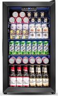 3.2 Cu.Ft Mini Fridge with Glass Door - 126 Can Beverage Refrigerator Cooler for Drink Beer Wine Soda, Small Fridge for Bedroom Office Bar Dorm, 4 Adjustable Shelves, Black