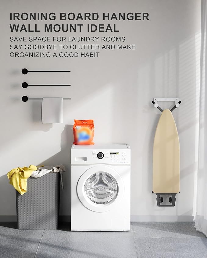 Ironing Board Holder Wall Mount Stainless Steel, Y T Leg Ironing Board Hanger Wall Mount for Laundry Room, Iron Board Hooks for Wall Heavy Duty, White