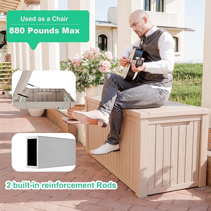 200 Gallon Large Deck Box,Resin Outdoor Storage Box with Lockable for Patio Furniture, Garden Tools Waterproof Outside Storage Box, (Grey)