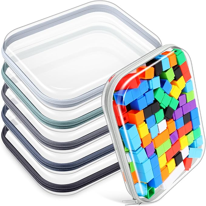 Sanwuta 6 Pcs Clear Hard Zipper Case Hard Plastic Zipper Pouches Transparent Makeup Bag Pencil Pouches for Travel Snacks Christmas Trinket Storage Organizer Box(Blue-green,9.84 x 7.87 x 2 Inch)