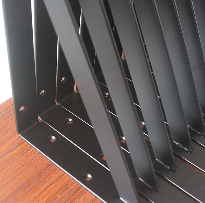 4 Pack L10 x H 8" Black Heavy Duty Shelf Brackets with Screws Metal Shelf Brackets Shelf Support Angle Brackets for Shelves L Brackets Heavy Duty Floating Shelf
