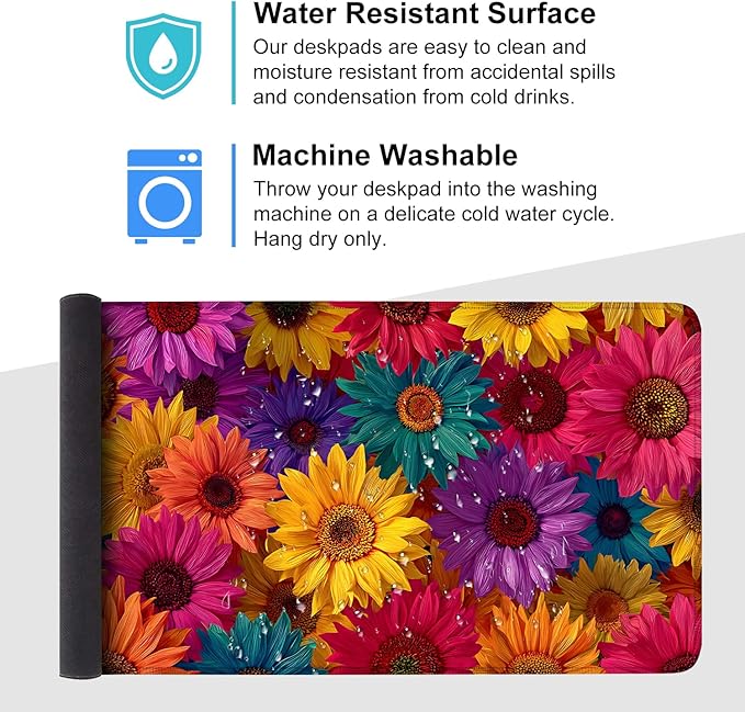 Colorful Floral Mouse Pad – Large Extended Desk Mat 35.43 x 15.75 in – Bright Rainbow Sunflower Design, Non-Slip Rubber Base, Waterproof Surface, Oversized Keyboard & Mouse Pad for Office or Gaming