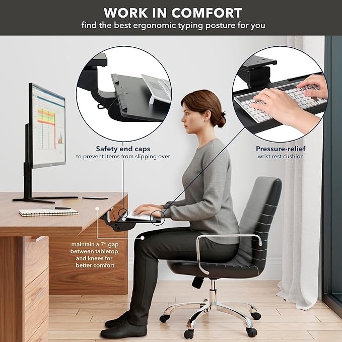 Mount-It! Under Desk Keyboard Tray – Adjustable Slide-Out Keyboard Drawer with Tilt & Swivel, 26.4" One-Piece Platform with Wrist Rest, Ergonomic Pull-Out Keyboard Holder