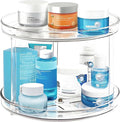 2 Tier Lazy Susan Bathroom Organizer, 9.25Inch Clear 360 Rotating Makeup Organizer for Vanity, Skincare Organizers Perfume Organizer, Spice Rack Organizer for Cabinet- Home Organization and Storage
