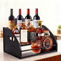 Premium Metal Design - Strong Liquor Bottle Display Shelf, 3 Steps Extra Large Rustic Mini Bar, Countertop Coffee Syrup Organizer with Handles, Ideal Gift for Dad & Liquor Enthusiasts