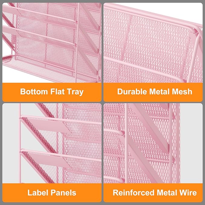 Kuntine.B Wall File Organizer Hanging Magazine Holder (Pink, 7 Tier)