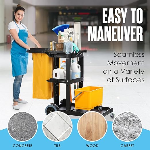 Houseables Cleaning Cart, Janitorial Cart, Cleaning Caddy with Wheels, for Housekeeping, Janitor, Custodian, House Keeping, Maintenance, Rolling Supply Organizer, Custodial, Maid, Commercial, 440 LB