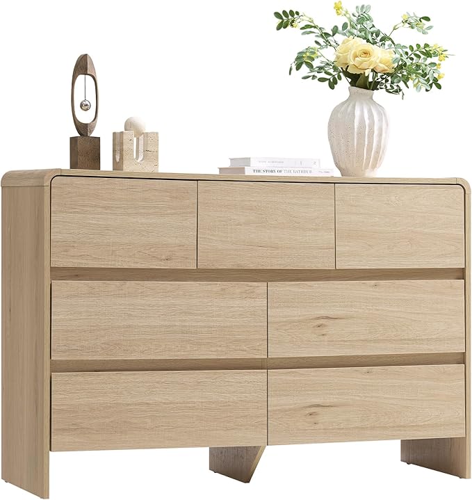 AMERLIFE Drawer Dresser for livingroom, Modern Chest of Storage Drawers with Rounded Corners, Wood Cabinet Organizer for Apartment, Nursery, Easy Assembly, Natural Oak