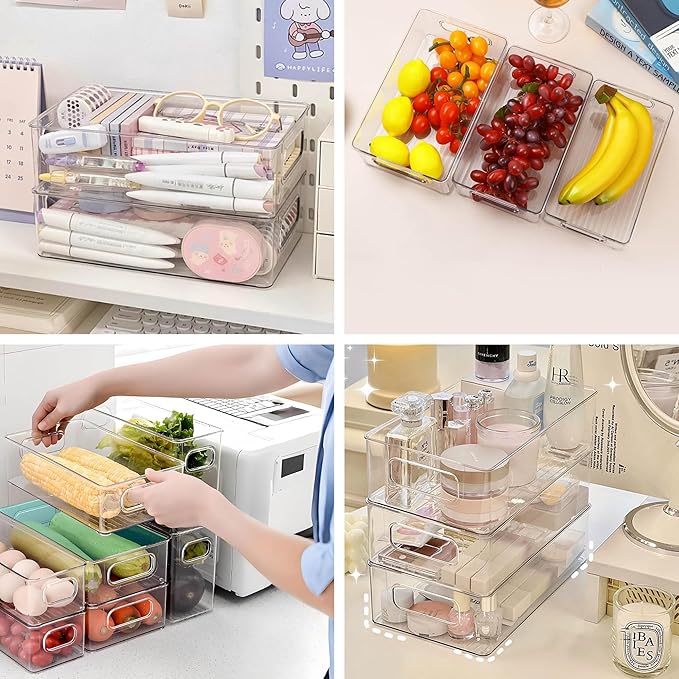 Refrigerator Organizer Bins 3 Pack Fridge Organizers with Handles Clear Freezer Storage Containers for Pantry, Cabinets,Shelves, Drawer – Plastic Kitchen Organizers