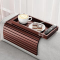 Sofa Armrest Tray Table for Couch - 2-in-1 Foldable Couch Arm Table with Be Slide Detachable Tray - Anti-Slip Sofa Armchair Caddy for Drinks Cup Cellphone TV Remote Snacks (Walnut)