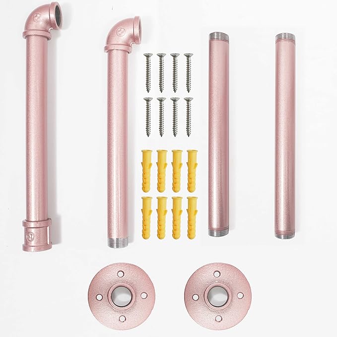 WEBI Industrial Pipe Clothing Rack,20" Wall Mounted Clothes Rack for Hanging Clothes,Heavy Duty Metal Garment Rack Bar Wall Mount Clothing Rod for Closet,Laundry Room,Rose Gold