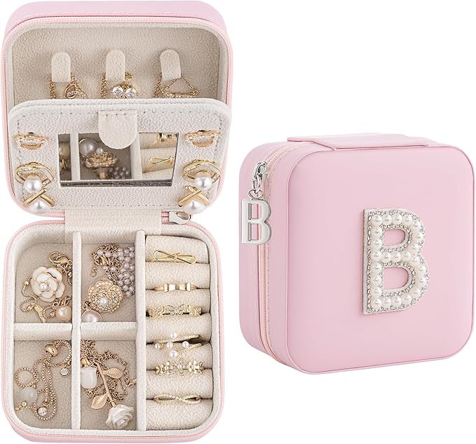 Birthday Gifts For Women, Initial Jewelry Box, Travel Jewelry Case, Gifts for Wife Girlfriend, Small Travel Jewelry Organizer, Gift for Girls, Graduation Gifts for Her, Bridesmaid Gifts