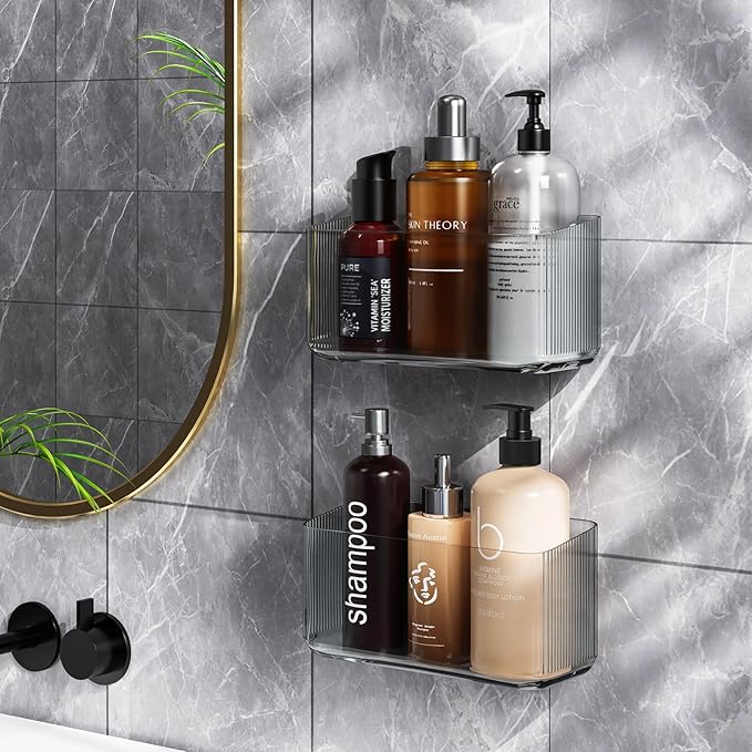 MaraFansie 2 Pack Plastic Lid Organizers - Inside Cabinet for Kitchen, No Drilling Wall Mount Container Holders for Tupperware, Food Storage, Clear Gray