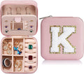 Parima Christmas Stocking Stuffers Gifts for Women Teenage Girls Grandkids, Birthday Gift for Woman, Small Gifts, Cute Travel Jewelry Cases Small Jewelry Box | Letter K, Pink