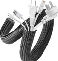 AGPTEK Cable Sleeve Cover, 20ft - 1 inch Desk Cord Organizer Cable Hider, Home Office Wire Management Computer TV Wire Loom Tubing, Pet Proof Cord Protector, from Cat Dog Chewing, Black