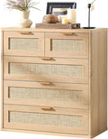 LEYAOYAO Rattan Dresser for Bedroom, 33.5" Tall Chest of Drawers, Modern 5 Drawers Boho Dressers with Storage, Light Oak Dresser Wooden Closet Organizer for Living Room, Hallway, Natural Wood