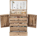 Emfogo Wooden Jewelry Box for Women, 6-Tier Large Jewelry Organizer Boxes with Mirror Rustic Solid Wood jewlery Storage Display for Rings Earrings Necklaces Bracelets watches(Carbonized Black)