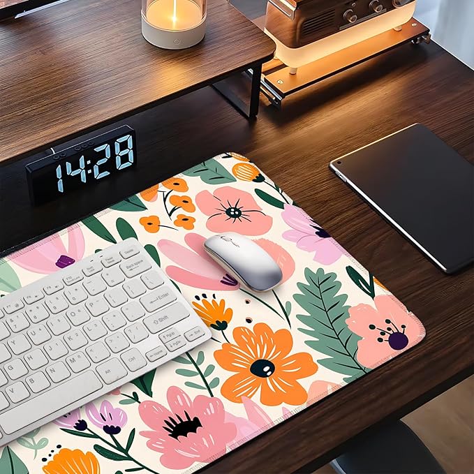 Large Mouse Pad, Floral Garden Desk Mat, Extended Gaming Mouse Pad with Non-Slip Rubber Base, Thick 3mm Smooth Surface Keyboard Mat for Office & Home,35.5 x 15.8 in