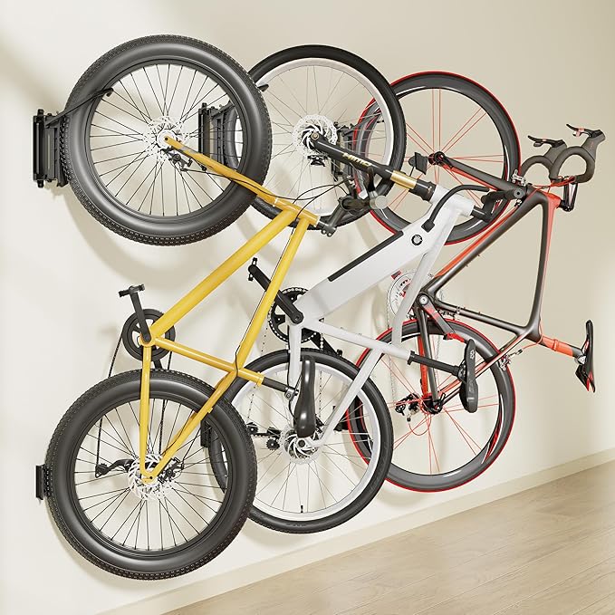 monTEK Bike Wall Mount for 4.5" Tire Width, Swivel Bike Wall Hanger Holds Up to 77lbs, Space-Saving Bike Rack Garage, Heavy Duty Bike Storage for Bedroom Home Office, 3 Pack
