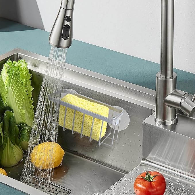 Sponge Holder for Kitchen Sink Suction,Stainless Steel Sponge Holder for Sponges, Scrubbers, Soap, Kitchen, Bathroom, Silver