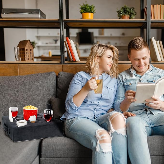 Couch Cup Holder-Sofa Cup Holder Pillow Tray Caddy Cupholder Hearted for Bed, Rv, Tv, Car, Man Cave, Backseat for Remote, Drinks, Snacks (Square-Grey)