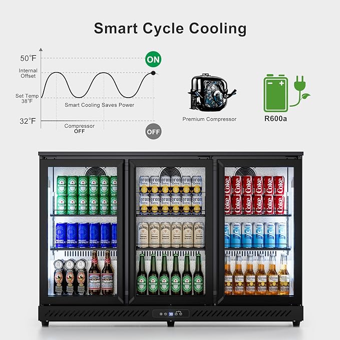 COTLIN 11.45 Cu.Ft Back Bar Beverage Cooler with Low-E Glass Auto Defrost – 3 Door Commercial Under Counter Fridge for Beer, Soda, Wine– Triple Fan Cooling, ETL NSF Approved