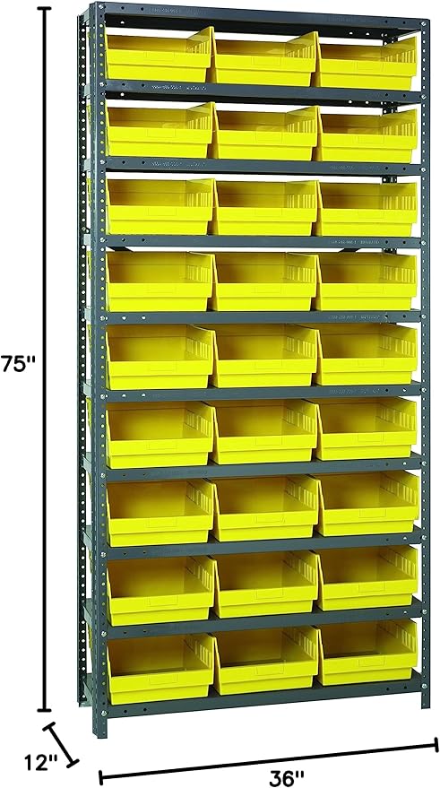 Quantum Storage Systems 1275-209YL Store More Steel Shelving Unit with 6' Shelf Bins, 12' D x 36' W x 75' H, Yellow