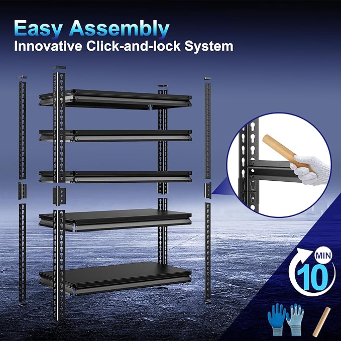 Heavy Duty Garage Shelves - 40''W 2,200Lbs Steel Metal Adjustable Utility Industrial Storage Shelving Rack Units for Warehouse Basement 5 Tier Black 39.3" W x 17.7" D x 78" H