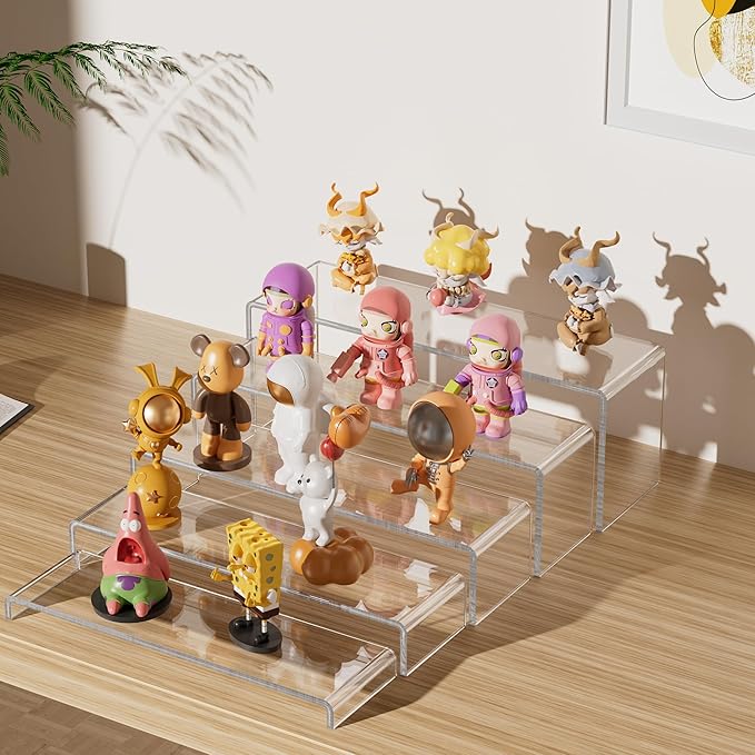 Large Acrylic Display Risers, 2 Set - 10 Pack Collectibles Display Shelf, Acrylic Risers Display Stands for Show Figures, Cupcake, Perfume, Jewelry, Toys(12.4”L~12”L~11.6”L~11.2”L~10.8”L)
