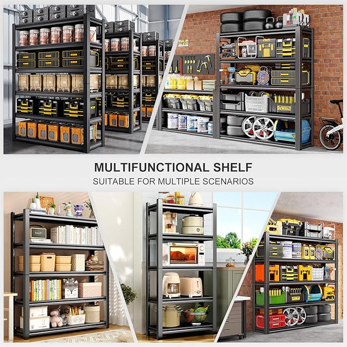 72" H Garage Shelving, Heavy Duty Storage Shelves, 3000LBS Steel Shelving, 5-Tier Adjustable Metal Shelf Units for Industrial, Warehouse, Basement (H72'' W47.2'' D19.6'')