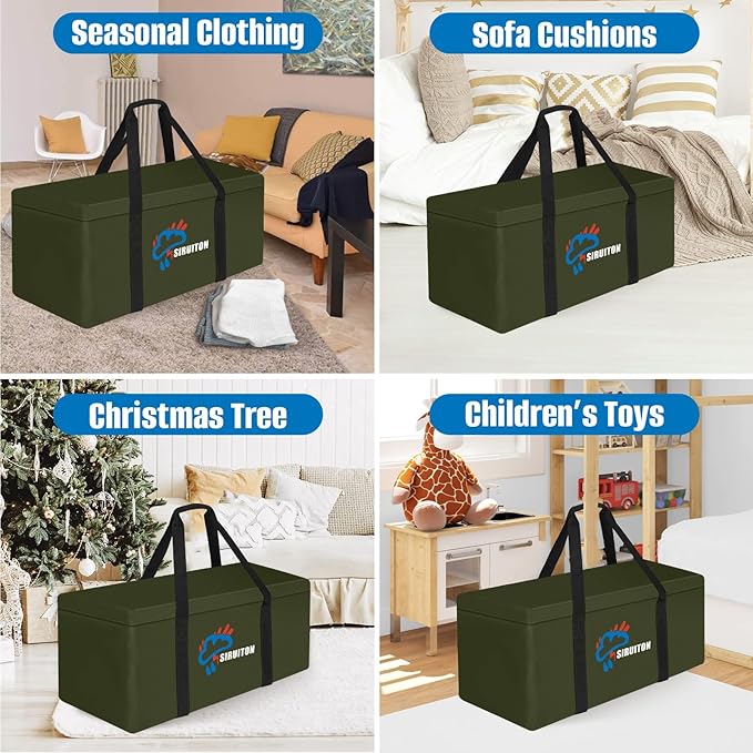 SIRUITON 69”L x 29.5”W x 21.6”H Outdoor Cushion Storage Bag,Patio Furniture Cushion Storage Bag,Heavy Duty 600D Oxford Garden Cushion Storage Covers, Waterproof 9FT Christmas Tree Storage Bags.