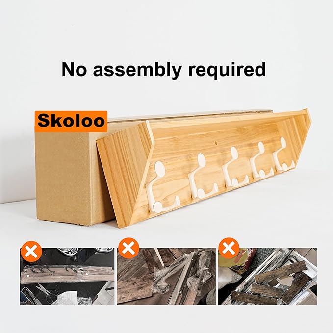 SKOLOO Wall Shelf with Hooks, 24-Inch Coat Rack Wall Mount with Shelf Organizer - Lightweight & Sturdy, 5 Tri Hooks - Perfect for Entryway, Hallway, Living Room, Bedroom, Mudroom, Natural & White