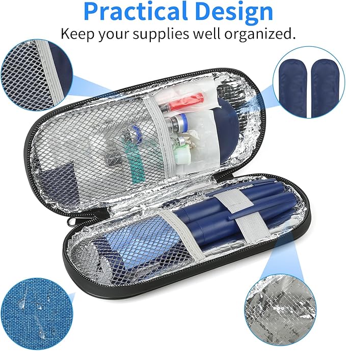 Insulin Pen Cooler Travel Case with 2 Reusable TSA Approved Ice Packs, Diabetic Medication Insulated Cooler Bag for Insulin Pens and Other Diabetic Supplies Storage Blue