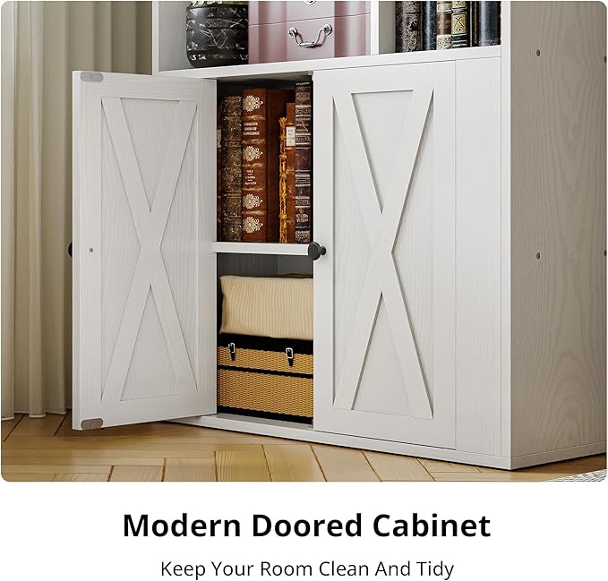 IRONCK Bookcase with Doors, Tall Bookshelf with Storage, Bookshelves and Bookcases with 8 Open Cubes for Living Room, Bedroom, Office