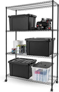 IRIS USA, Inc. 4-Tier Adjustable Heavy Duty Steel Storage Rack with Removable Locking Casters (Up to 1200 lbs Loading Capacity), Wire Organization Unit with Metal Shelves, Black (48"L x 18"W x 73.5"H)