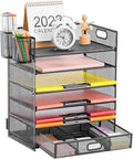 Lavatino 6-Tier Paper Organizer Letter Tray with Drawer - Mesh Desk File Paper office Supplies Sorter Organizer for Office, Home or School File Folder Holder - Black