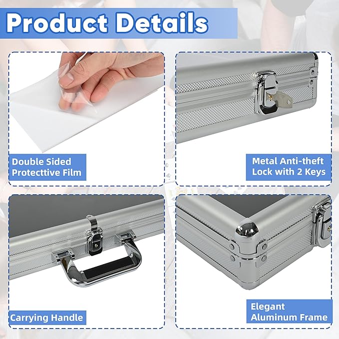 Portable Trade Show Display Case, 28"x20" Aluminum Card Show Display Case with Lock, Large Table Top Sports Card Display Case with Clear Acrylic Glass for Jewelry, Trading Card, Collectibles Shows