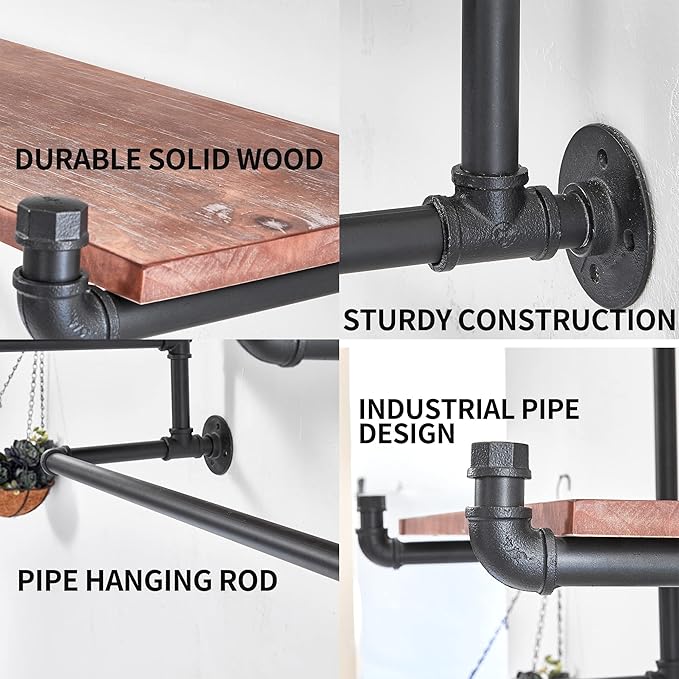 30in Industrial Pipe Clothing Rack,2-Tier Wall Mounted Clothes Rack, Pipe Clothing Rack with Shelf, Wall Hangers for Clothes, for Bedroom, Laundry, Living Room, Retail Store