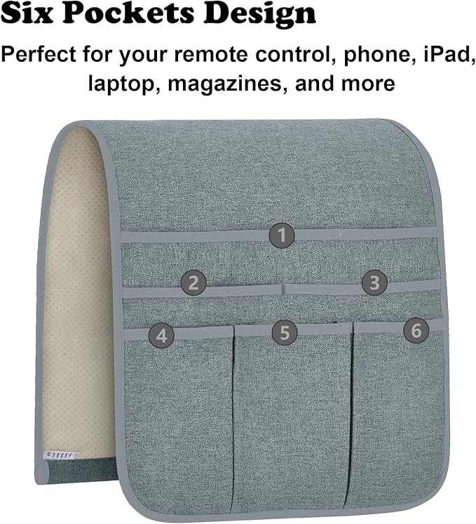 Teniux Remote Control Holder Armchair Caddy for Recliner Couch, Non-Slip Armrest Organizer with 5 Pockets for Magazine, Tablet, Phone, iPad (Silver Grey)