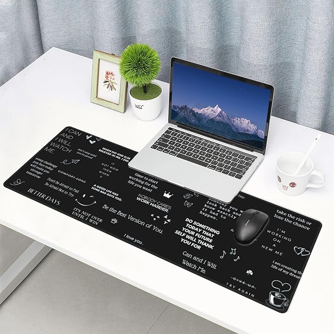 Inspirational Quotes Large Mouse Pad, Gaming Desk Mat, XL Keyboard Desk Pad Mat for Desktop, 31.5"x11.8" Non-Slip Base Big Mousepad with Stitched Edges