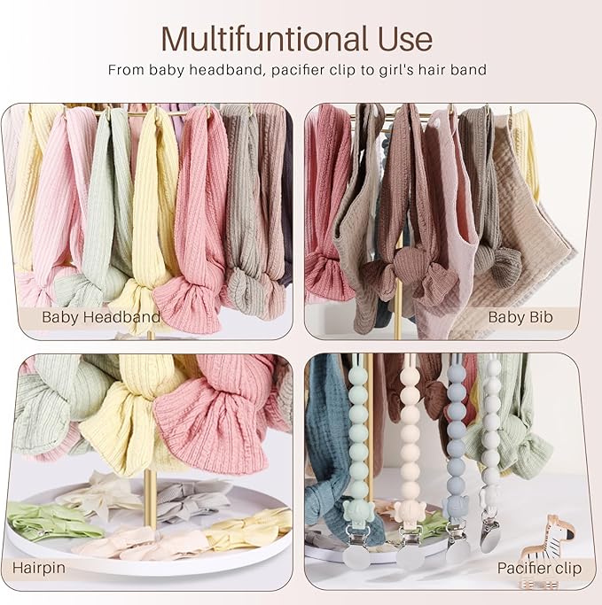 POVETIRE Baby Headband Holder Hair Bow Organizer for Girls,Metal Hair Ties Display Nylon Hairband Storage Head Wrap Stand Hair Accessories Organizer for Newborn Infant Kids
