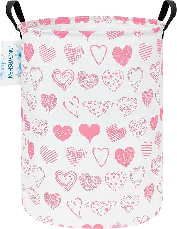 LANGYASHAN Laundry Basket Canvas Fabric Collapsible Organizer Basket for Storage Bin Toy Bins Gift Baskets Bedroom Clothes Children Nursery Hamper (Angel Heart)