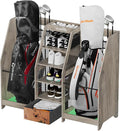 Golf Bag Storage Organizer for Garage, Premium Wooden 2 Golf Bags Rack with Drawer, Easy Assemble Golf Club Stand/Holder Suitable for Garage Home Simulator and Office